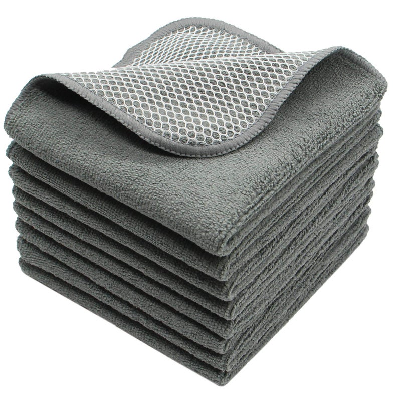 VeraSong Microfiber Dish Cloths Fast Drying Kitchen Cleaning Cloth Dish Rags Dust Cloths Ultra Absorbent Lint Free Washcloths with Poly Scrub Side 12inch x 12inch 8 Pack (Gray) - Image 1